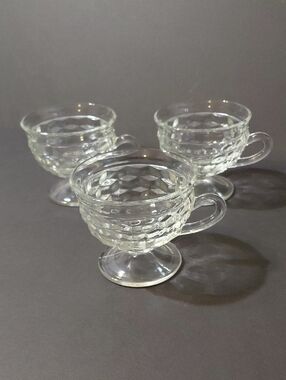 Lot of 3 Vintage Colony/Indiana Glass Whitehall Clear Cubist Footed Punch Cups